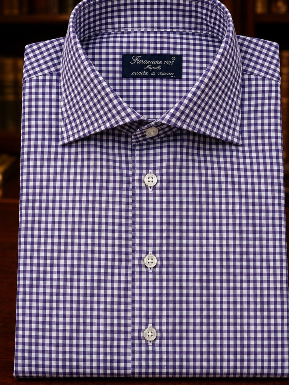 Finamore Purple Gingham Dress Shirt